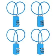 4 Pcs 3 Digit Luggage Cable Combination Lock with 12" Long Cable, Blue
