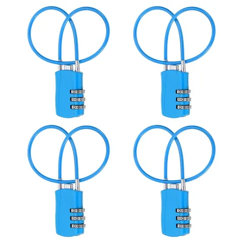 4 Pcs 3 Digit Luggage Cable Combination Lock with 12" Long Cable, Blue