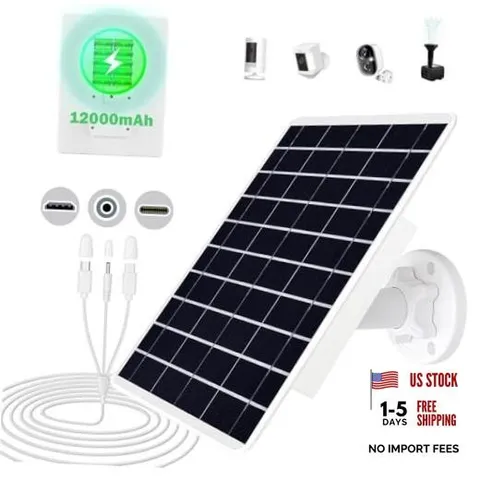 8W Solar Panel Built-in with 12000mAh Battery for Security Camera Outdoor,