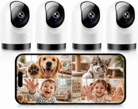 Indoor Security Camera 4Pcs, 2K 360° Wi-Fi Baby Monitor & Pet Camera W/Motion Tr