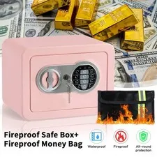 Pink 0.2CF Mini Digital Safe Box Home Security Steel Cash Lock Fireproof Bag