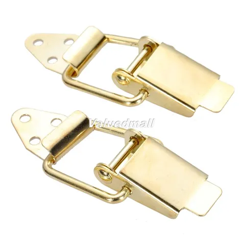 Easy Use Toggle Hasp Lock Cabinet Box Spring Loaded Latch Catch Gold 80mmx18mm