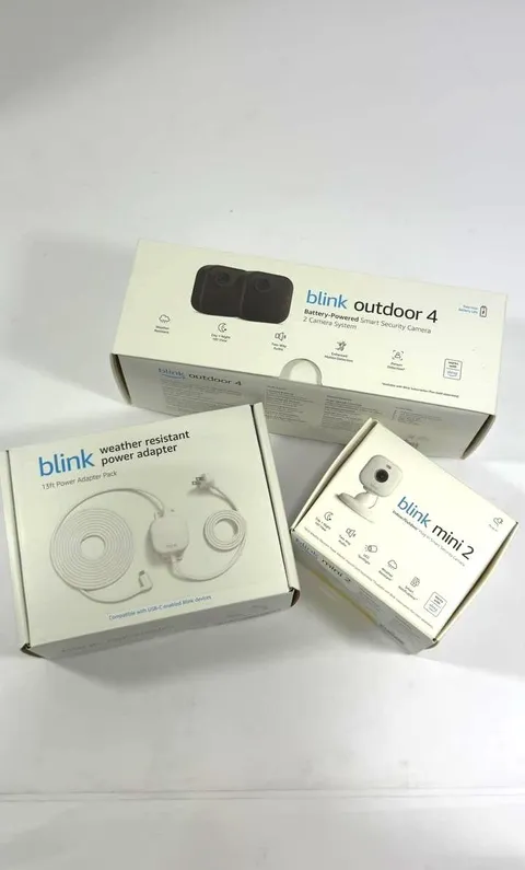 Blink 2pk Outdoor Camera w/ Mini 2 Camera, Weather Resistant 13' Power Adapter (