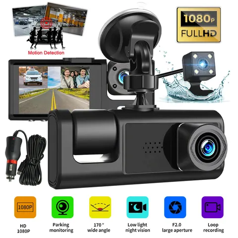 HD 1080P Car Dual Lens Dash Cam Front/Rear/Inside Video Recorder Camera G-sensor