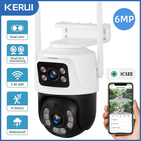 Smart WiFi 6MP Dual Lens IP Camera Human Detection Alarm Home CCTV Cam iCsee