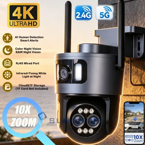 4K 8MP Dual Lens(4MP+4MP) WiFi PTZ Plug in Security Camera AI Auto Tracking 5G