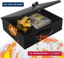 Fireproof Document Box, Fire Resistant Safe Box with Key Lock for Home, Portable