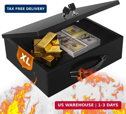 Fireproof Document Box, Fire Resistant Safe Box with Key Lock for Home, Portable