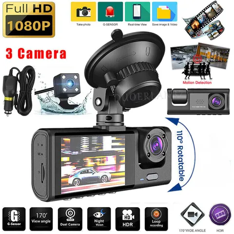 Camara De Seguridad HD 1080P Para Carros De 3 Canales Delantero/Trasero/Interior
