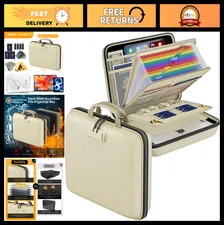 Fireproof Document Organizer with Lock - Portable Hard-Shell File Box & 13 Pocke