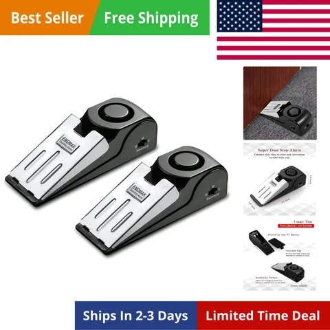 Door Stop Alarm with 120DB Siren Door Stop for Home & Travel Black Pack of 2