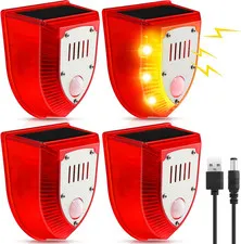 4 Pcs Solar Alarm Motion Detector with Sound Outdoor Motion Sensor 129Db Barking