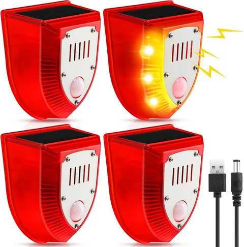 4 Pcs Solar Alarm Motion Detector with Sound Outdoor Motion Sensor 129Db Barking