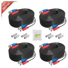 All-in-One 30M BNC Surveillance Camera Cables - 4 Pack with Connectors Included