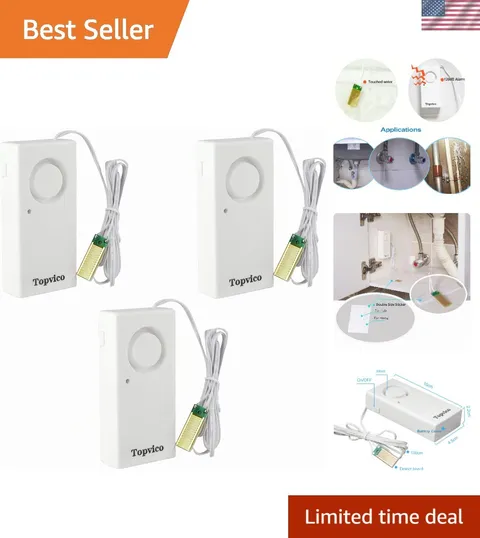 Water Leak Sensor Detector, 120dB, 37.8 Inches Cable, 3 Packs | Flood Alarm f...