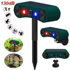 Solar Outdoor Motion Sensor Alarm 2*130db Ultrasonic Siren with 4 Modes Flashing