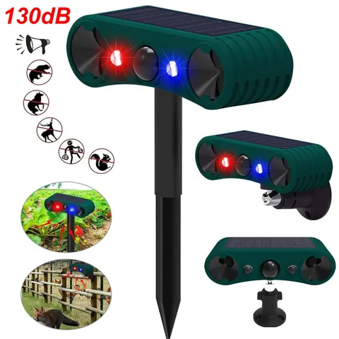 Solar Outdoor Motion Sensor Alarm 2*130db Ultrasonic Siren with 4 Modes Flashing