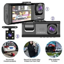 HD 1080P Dual Lens Car Dash Cam Front/Rear/Inside Video Recorder Camera G-sensor