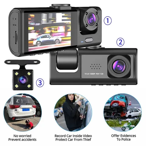 HD 1080P Dual Lens Car Dash Cam Front/Rear/Inside Video Recorder Camera G-sensor
