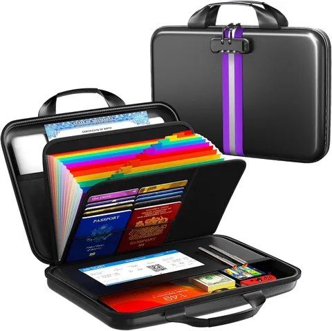 Fireproof Accordion File Organizer with Lock,Hard-Shell Fireproof Document Box w