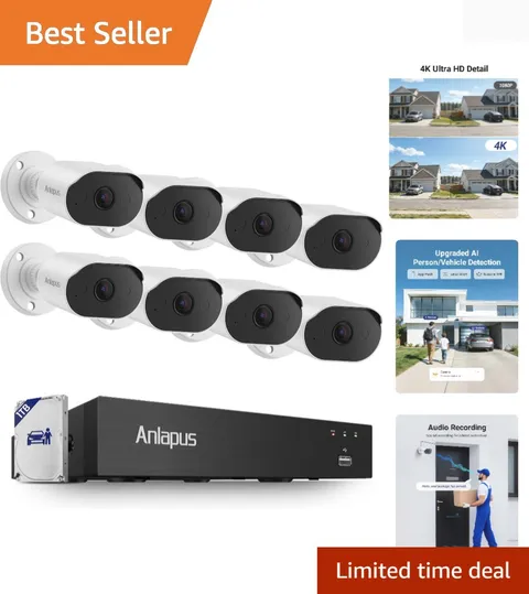 8CH 4K Security Camera System with Audio, 8pcs 8MP Wired CCTV Cameras Outdoor...