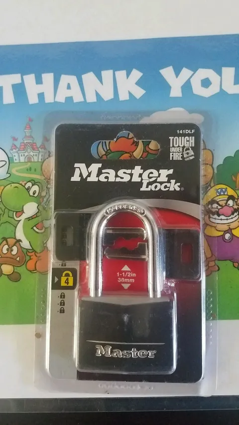 Master Lock Padlock, Covered Aluminum Lock, 1-1/2 in, 38 mm. Wide, Black 141DLF