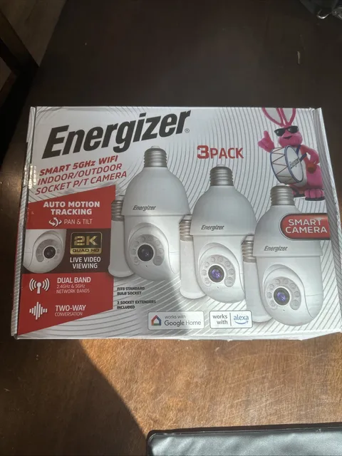 Energizer Smart 5GHz Wifi Indoor/Outdoor Pan and Tilt Socket Camera, 3 pk, White