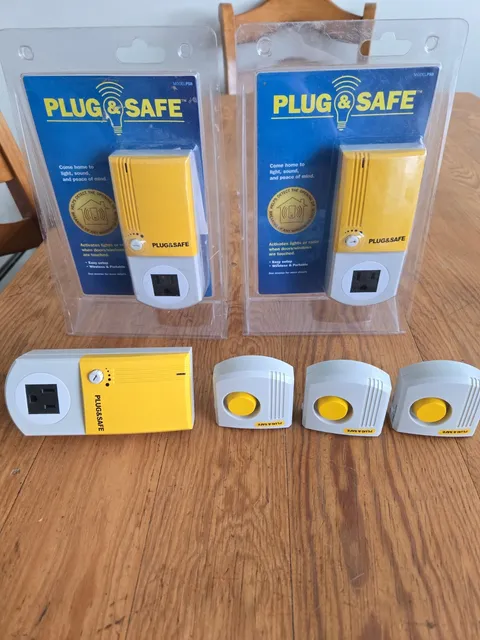 Plug & Safe PS8 Motion Sensor Detectors & Sirens Set/3 Each For Multiple Rooms