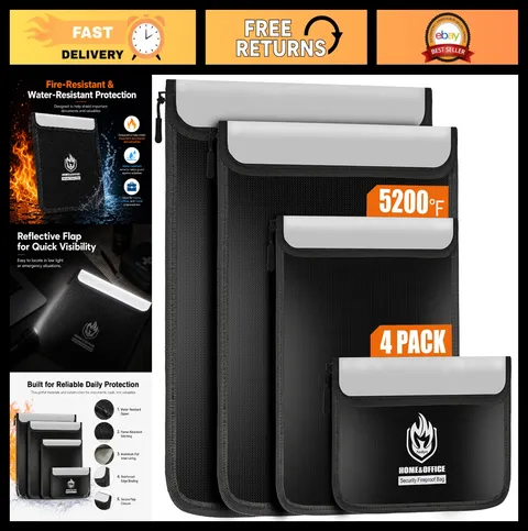 4 Pack Fireproof Waterproof Document Bags, Zippered Money Pouch, Fire Safe Stora