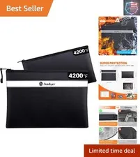 Fireproof Document Bag with Money Bag - 2 Pack 13.4" x 10" and 11" x 6" Water...
