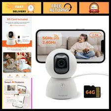 2.5K Indoor Pan-Tilt Security Camera, 360° Wi-Fi, AI Human & Pet Detection, 64GB
