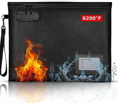 Premium Fireproof Document Bag with Lock Money Safe Bags Waterproof Zipper Fire