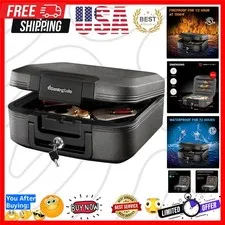 Charcoal Gray Fireproof and Waterproof Safe Box with Key Lock, Portable Chest...
