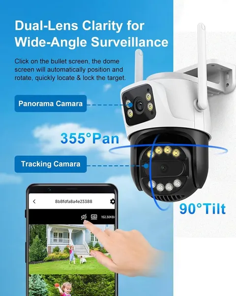 6MP WiFi Camera Outdoor Dual Screen Auto Tracking, Night Vision, 2-Way Intercom
