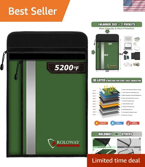 Portable Fireproof Bag with 2 Pockets - Water-Resistant & Heat Insulated