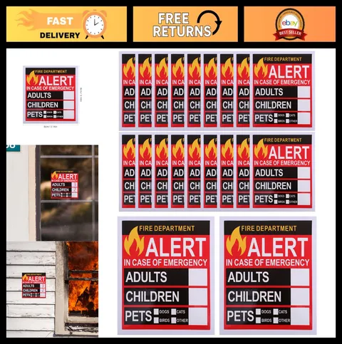 Emergency Alert Stickers for Home & Pets - 20 Easy Apply Rescue Decals for Safet