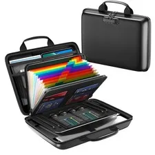 Fireproof Document Box with Lock, 13 Pocket File Organizer, Black