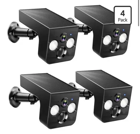 Solar Powered Outdoor 2K Wi-Fi Security Cameras 4 Pack Color Night Vision IP65