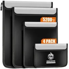 4 Pack Fireproof Document Bags (5200℉), Waterproof Document Holder