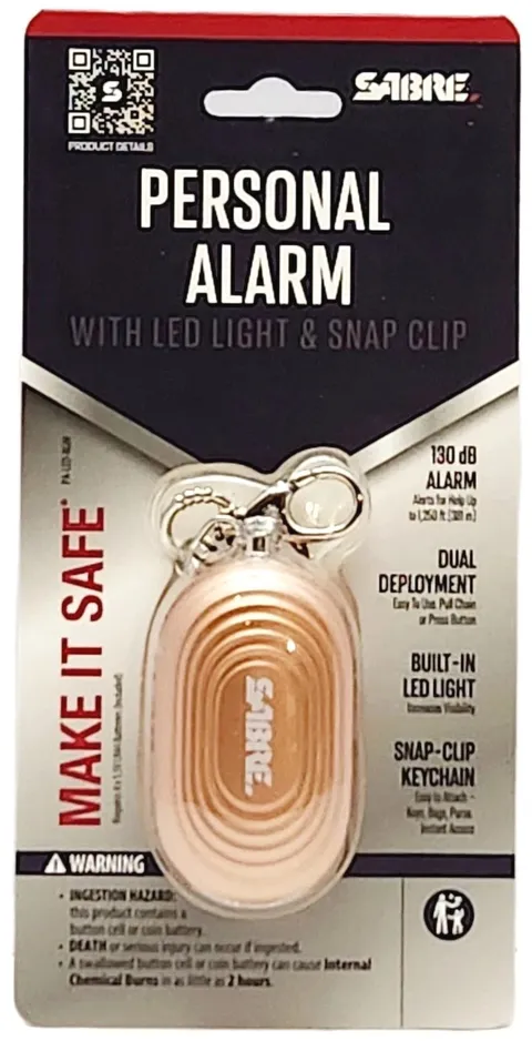 Sabre 2 In 1 Personal Alarm With LED Light and Snap Hook, 130 dB Alarm+ Keychain