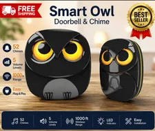 Cute Owl Doorbell 1 Receiver + 1 Transmitter Wireless Doorbell, -  Black