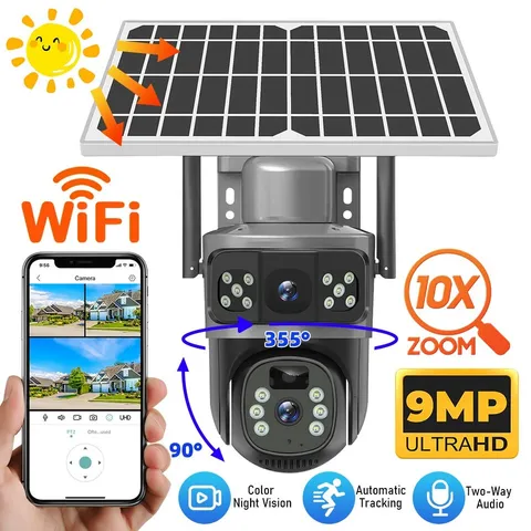Solar Battery Powered Wireless WiFi Outdoor Pan/Tilt Home Security Camera System
