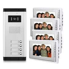 Apartment Video Intercom System, 4 Household Video Doorbell Kits, Wired 7 Inches