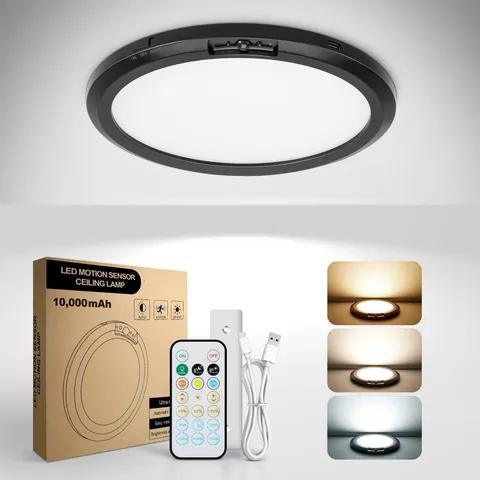 Aggforbl 10,000mAh Rechargeable Ceiling Light with 1 Piece Black, Black