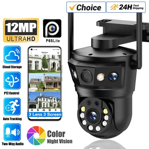 Wireless IP WIFI Camera Outdoor CCTV PTZ Smart Home Security IR Cam Three lens
