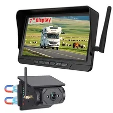 Magnetic Solar Wireless Backup Camera 7 inch Monitor DVR Looping HD Black