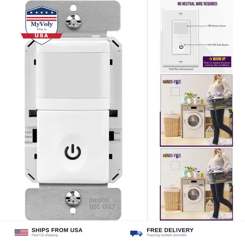 ENERLITES PIR Motion Sensor Switch, No Neutral, 5A/500W, Single Pole, White |...