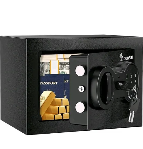 Safe Box with Electronic Keypad, Steel Security Lock Box with Key, 0.23 Cubic...