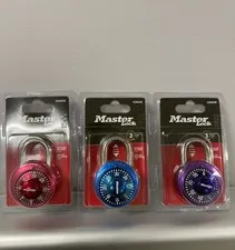 Master Lock Combination Lock 1530DCM (Lot of 3 / 1 Pink, 1 Purple, And 1 Blue)