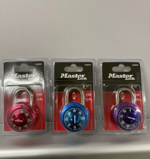 Master Lock Combination Lock 1530DCM (Lot of 3 / 1 Pink, 1 Purple, And 1 Blue)